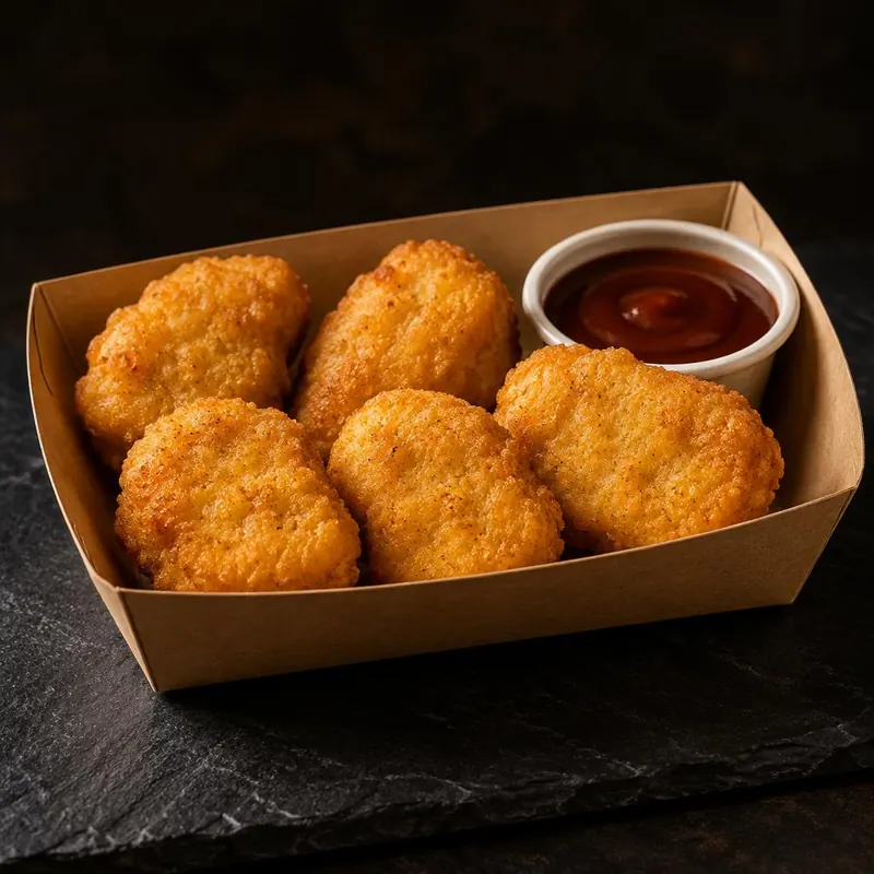 Six nuggets de poulet dorés avec leur sauce